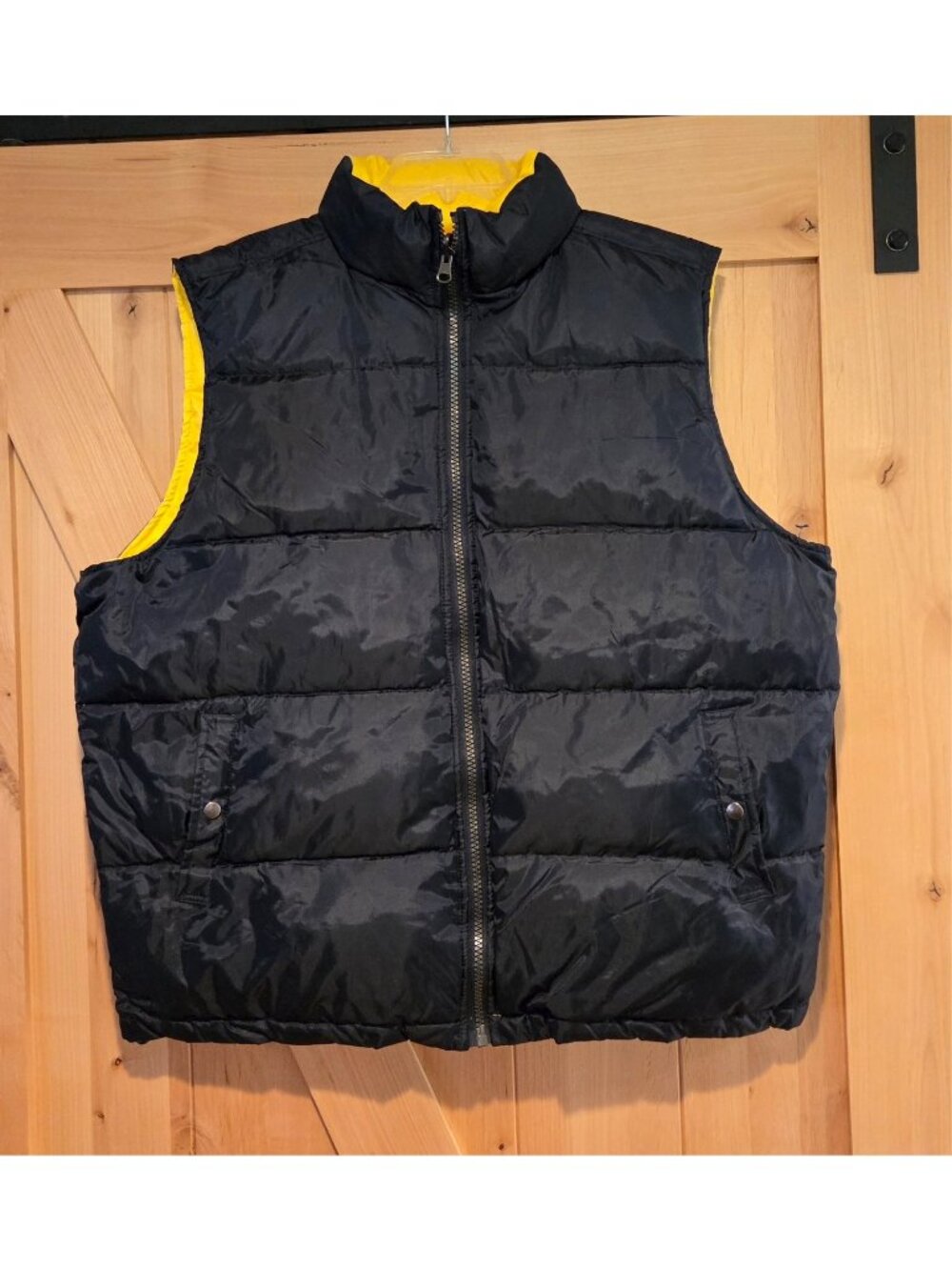 KC Collections Blue Yellow Puffer Vest Mens XL Down Zip Quilted Reversible